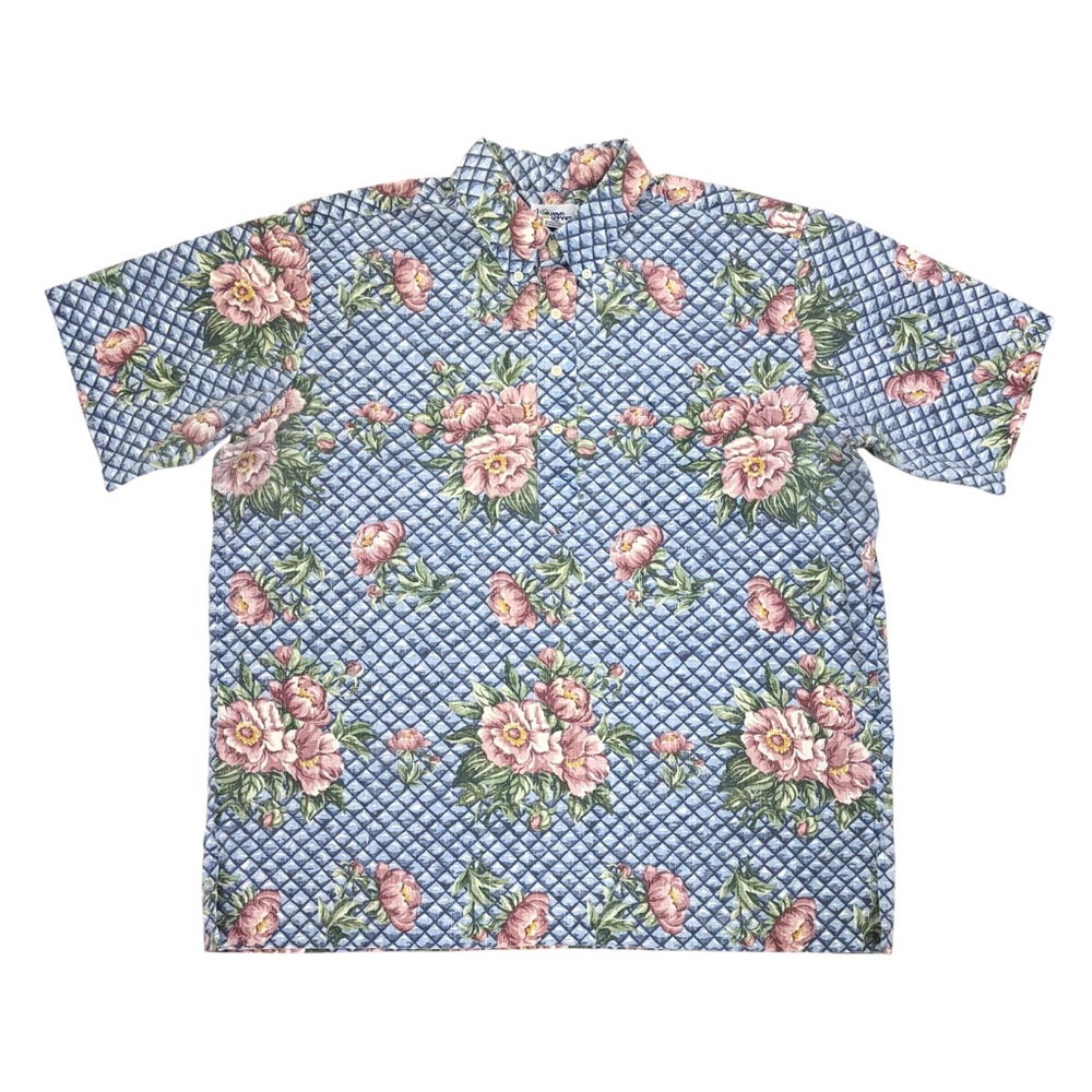 Vintage Reyn Spooner Reverse Print Floral Hawaiian Shirt Mens XL 1/2 Button Down